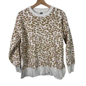 Aerie‎ Women's Oversized Desert Sweatshirt Leopard Split Hem Crewneck Medium